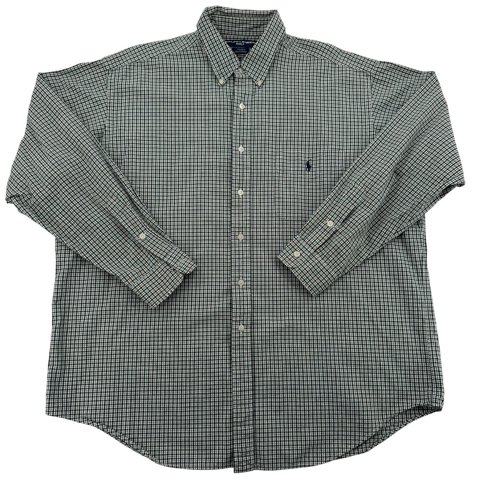 Ralph Lauren XL Golf Tilden Green Plaid Long Sleeve Button Down Shirt Preppy